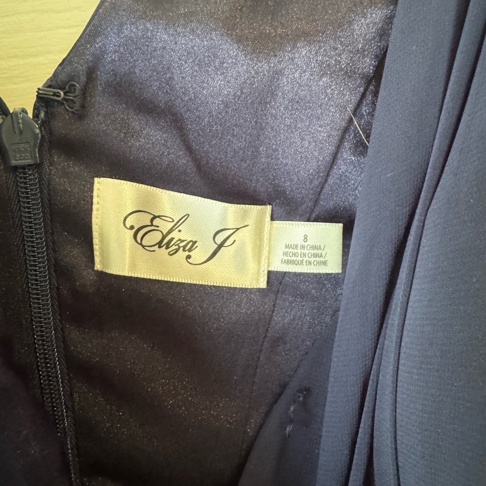 ELIZA J Navy High Low Embellished Waist Formal Party Dress - Picture 3 of 9